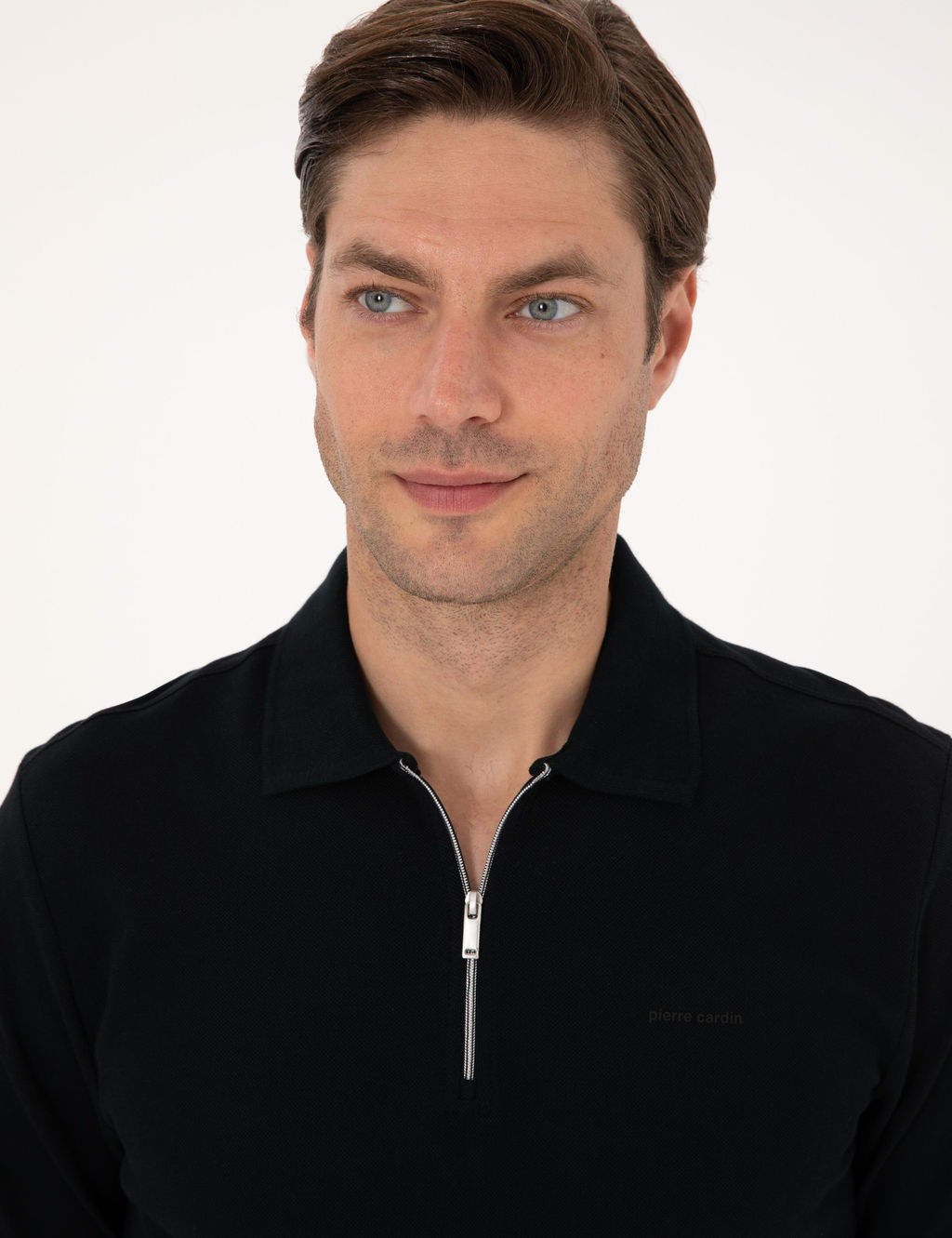 Siyah Slim Fit K_vr_lmaz Fermuarl_ Polo Yaka Basic Pike Sweatshirt - Pierre cardin фото 2