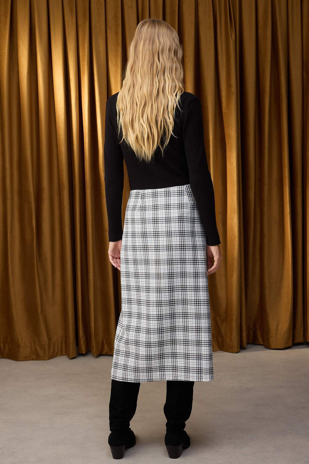 Siyah Ekoseli Midi Kemer Detayl? Etek TWOAW26ET00071 - Trendyolmilla фото 4