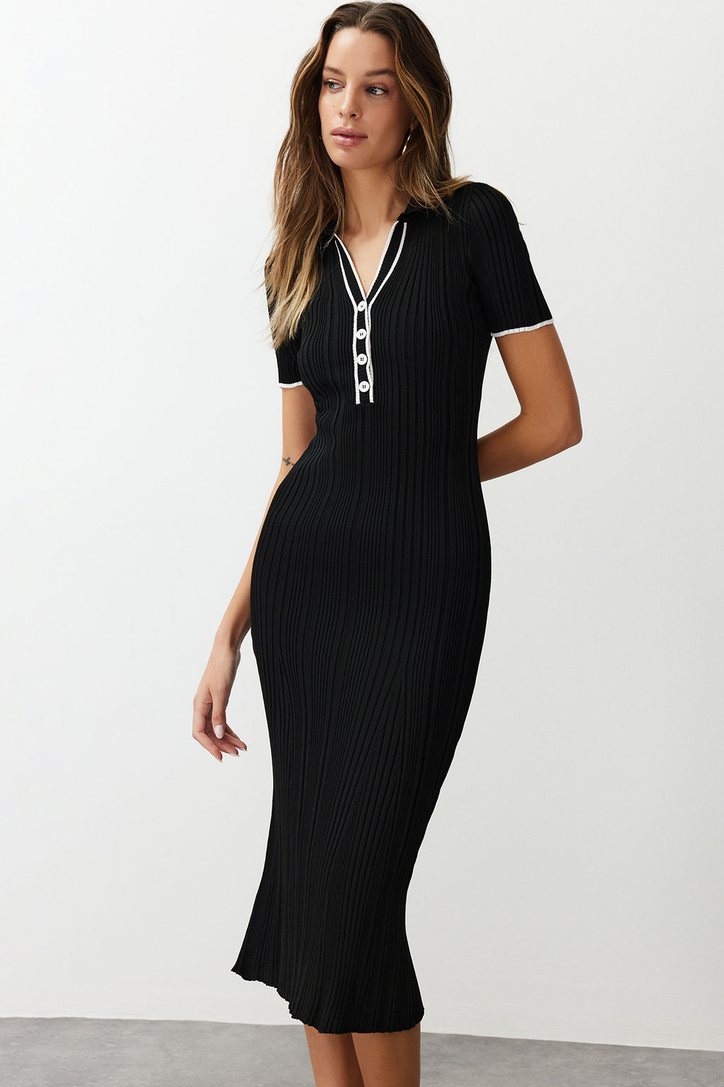 TRENDYOLMILLA Haki Renk Bloklu Midi Triko Elbise TWOSS24EL00831 фото 7