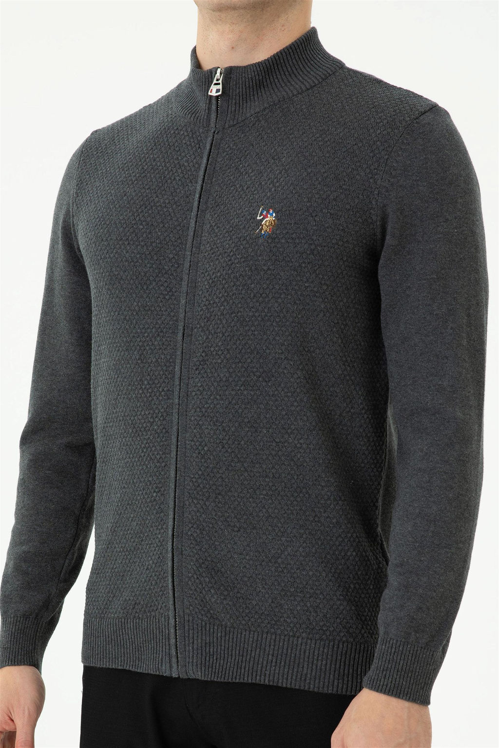 Мужской базовый трикотажный кардиган антрацитового меланжа - U.s. polo assn фото 6