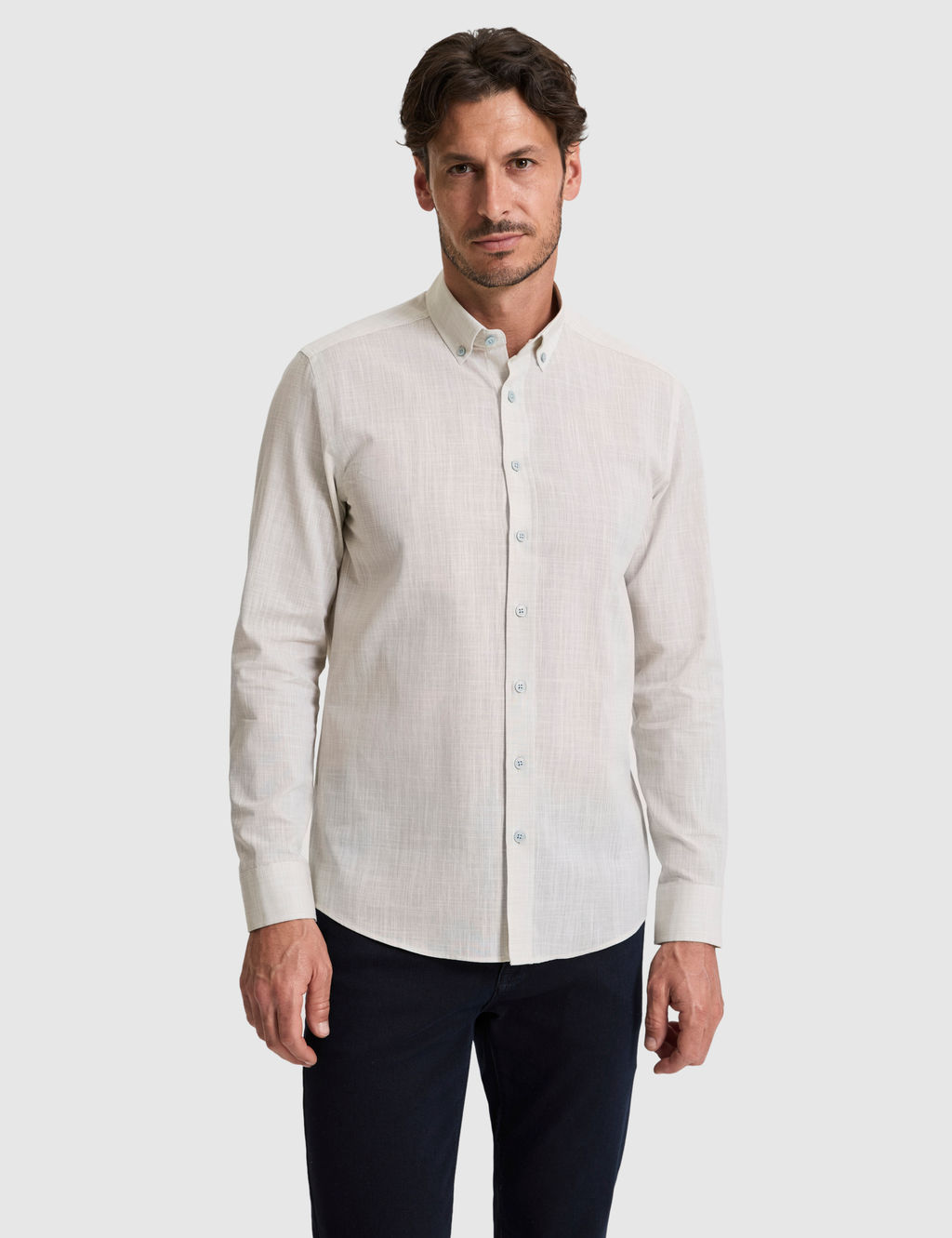 _a_la %100 Pamuk Keten G_r_n_ml_ Slim Fit Uzun Kollu G_mlek