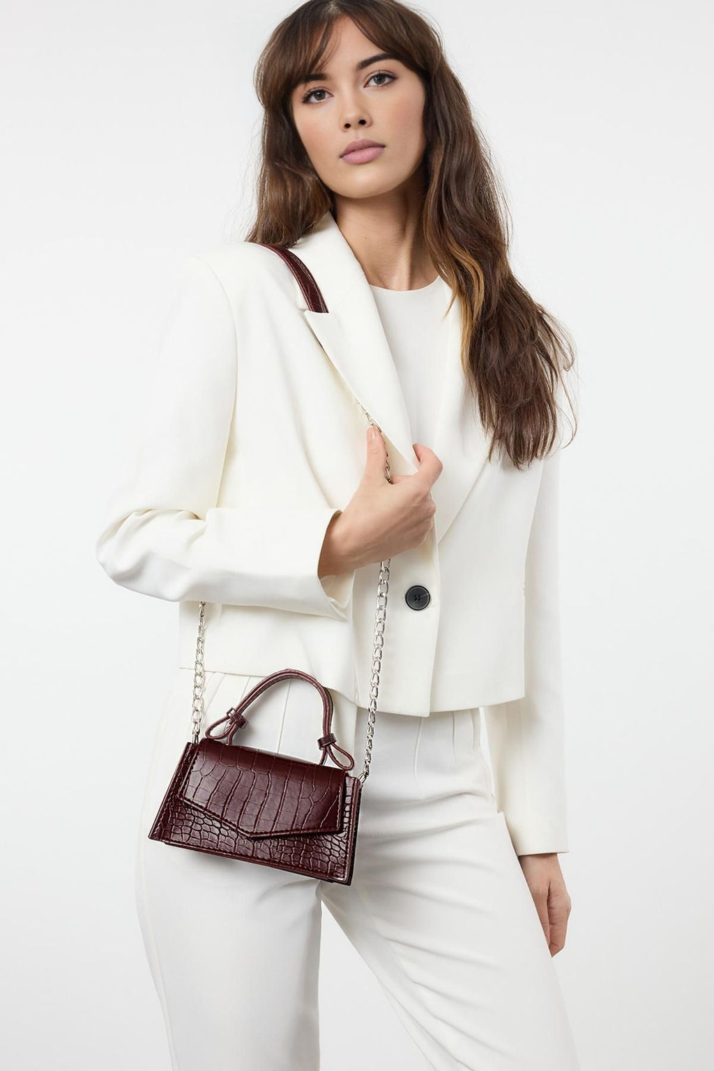 Bordo Dokulu Capraz Ask?l? Kad?n Mini Boy City Canta TWOAW25OC00001