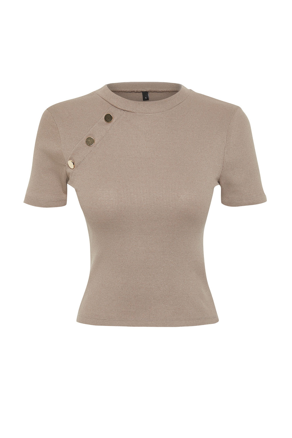 Trendyolmilla Vizon Dugme Detayl? Fitilli Fitted/Vucuda Oturan Esnek Orme Bluz TWOSS24BZ00536