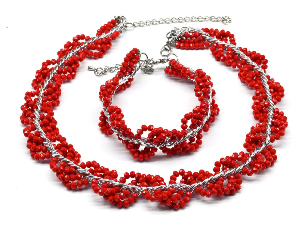 Колье и браслет из циркона с цепью цв.крем, 44см, 22см - Радуга камня фото 6