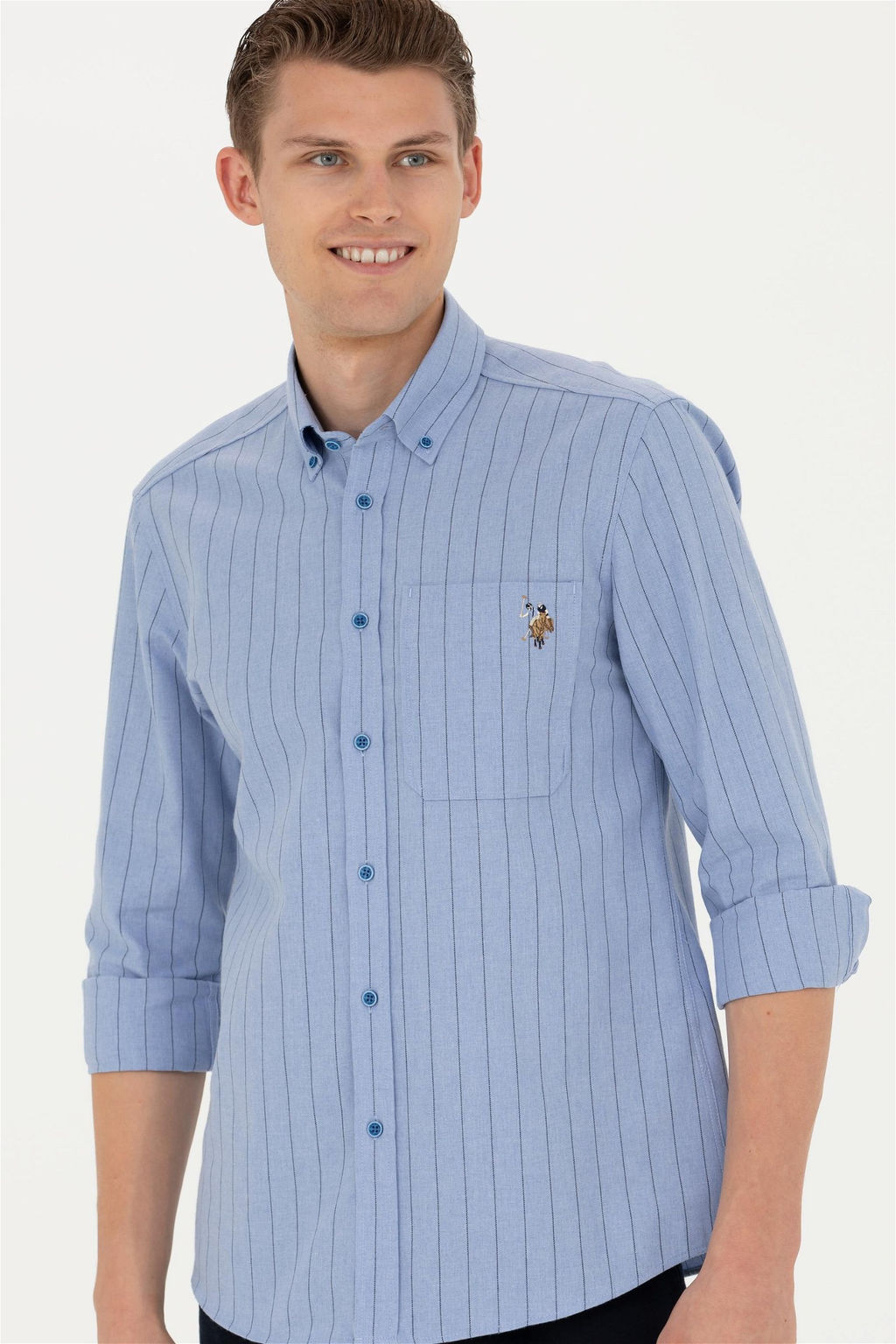 Мужская синяя рубашка с длинным рукавом - U.s. polo assn фото 10