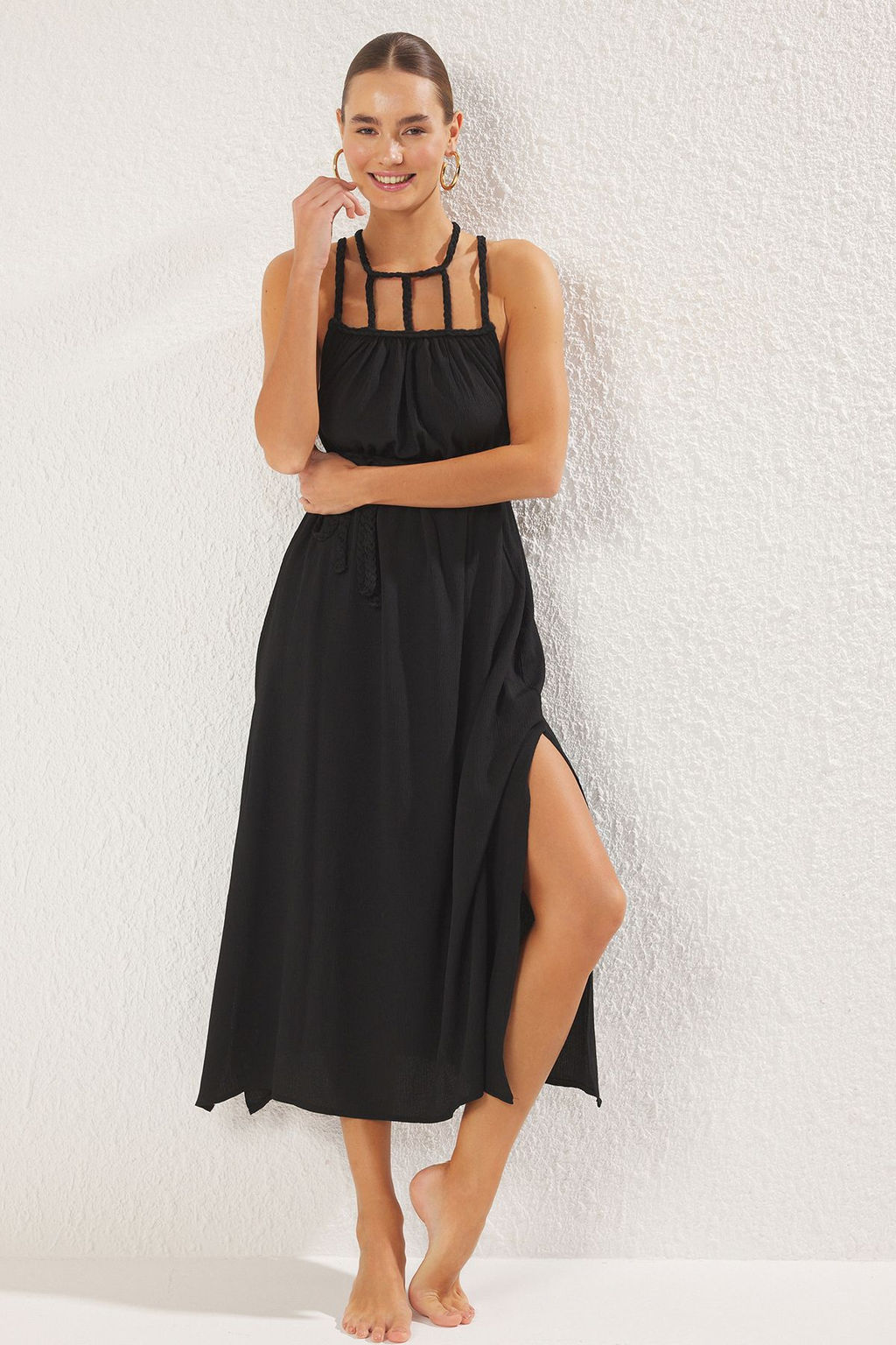 TRENDYOLMILLA Kahverengi Kusakl? Maxi Dokuma Baglamal? Plaj Elbisesi TBESS23EL00070 фото 10