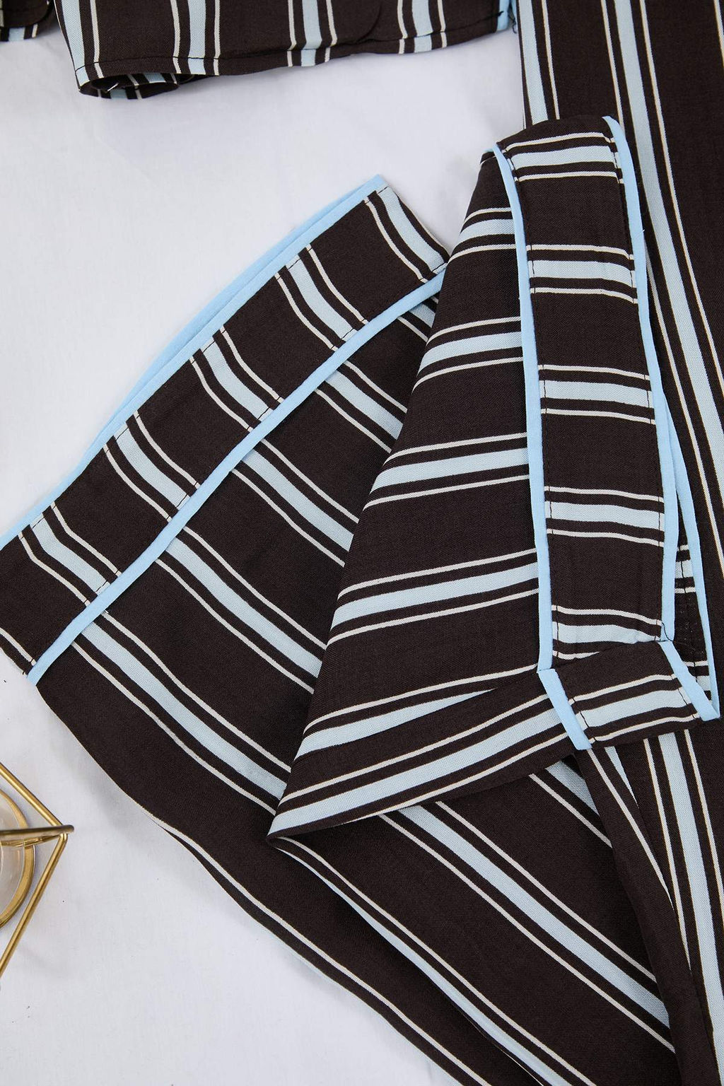 Kahverengi-Mavi Cizgili Biyeli Viskon Dokuma Pijama Tak?m? THMAW21PT0292