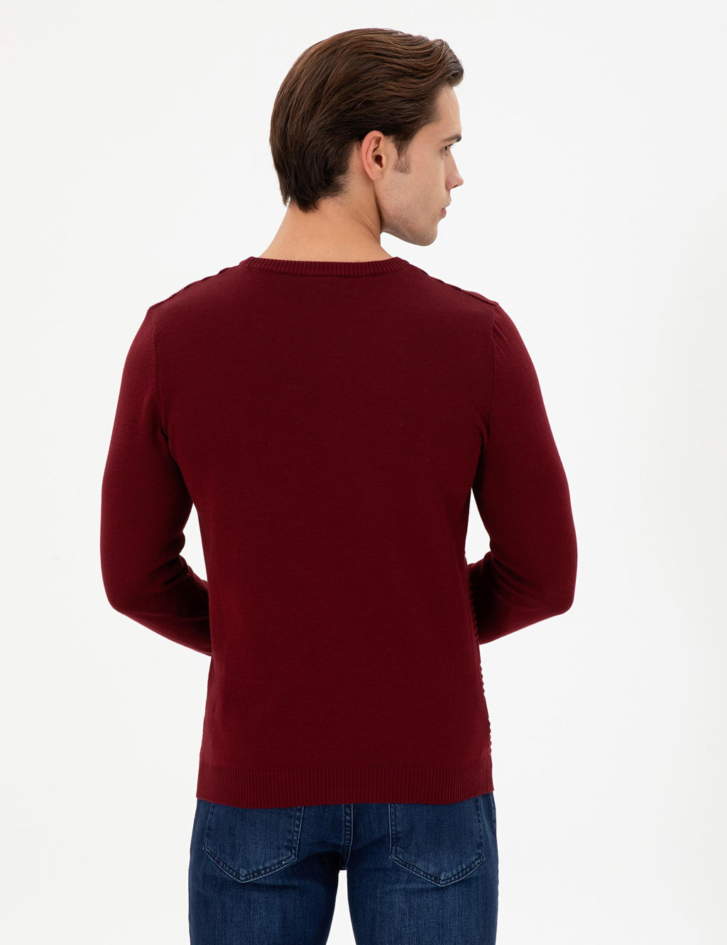 Erkek Slim Fit Bisiklet Yaka Bordo Kazak - U.s. polo assn фото 5