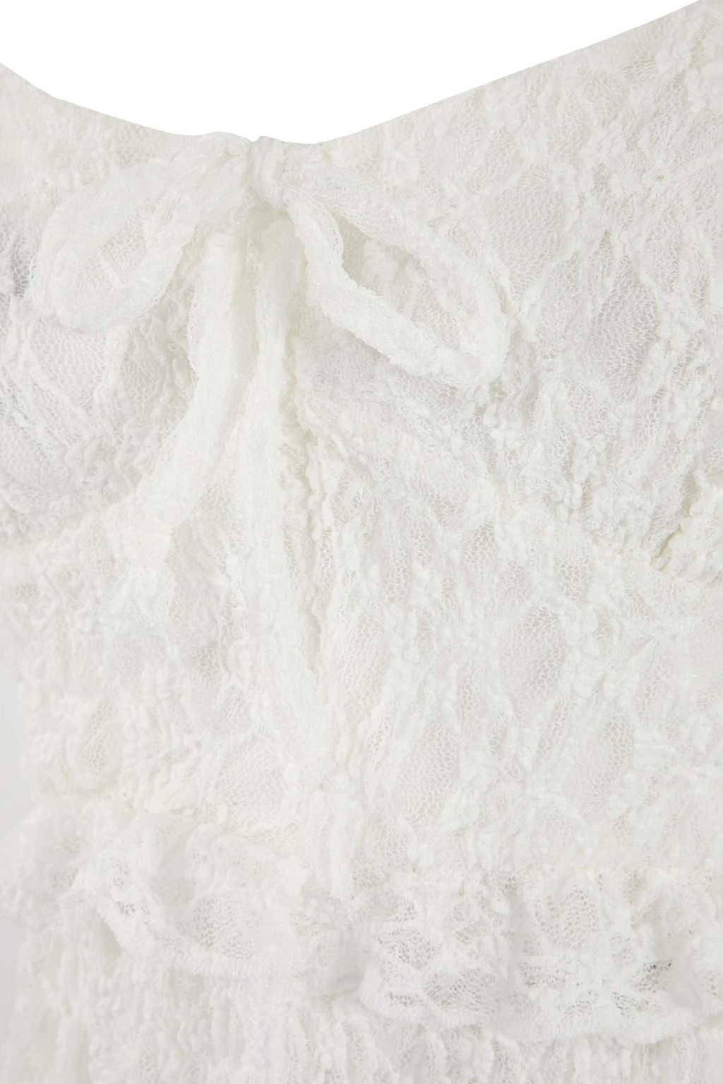 Teen Ekru Fitted/Vucuda Oturan V Yaka Kolsuz Volanl?/F?rf?rl? Dantel Orme Bluz TWOSS26BZ00032