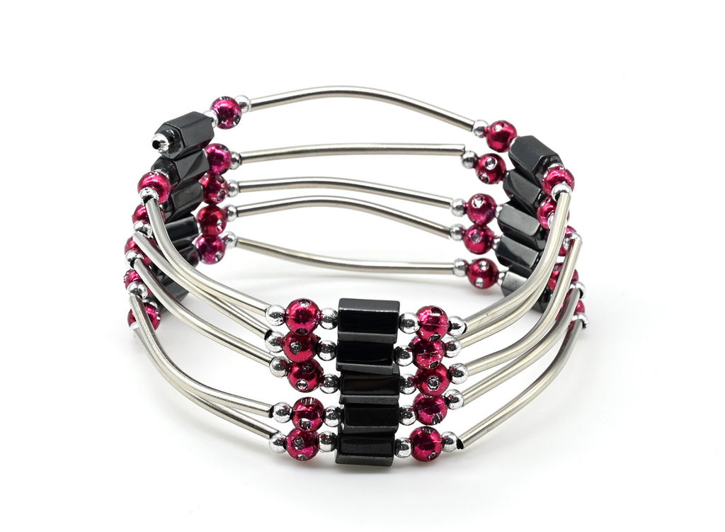 Бусы-браслет магнитные с гематитом 5*8мм, цв.малиновый, 90см Радуга камня  фото 2