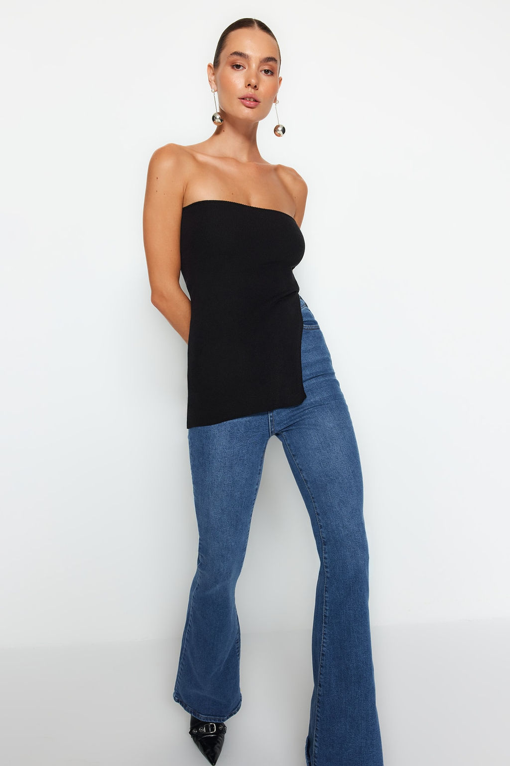 Siyah Straplez Y?rtmac Detayl? Premium Iplik / Ozel Iplik Ince Bluz TWOAW24BZ00131 - Trendyolmilla фото 4