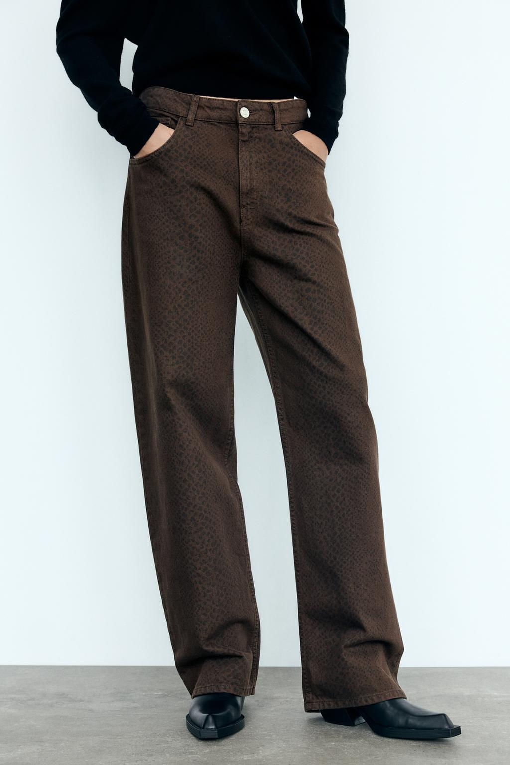 RELAXED OVERSIZE TAPERED ANIMAL PRINT HIGH-WAIST TRF JEANS - Zara фото 2