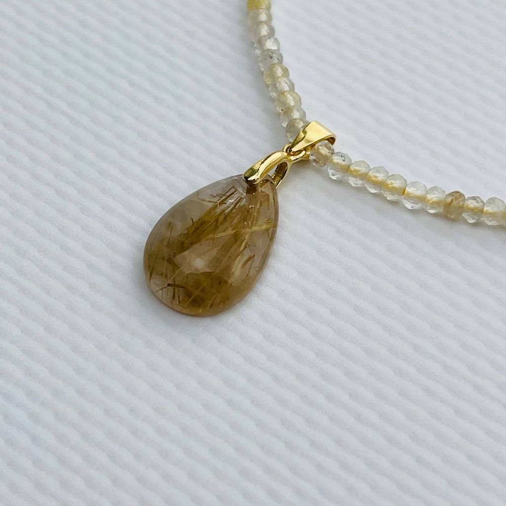 Бусы-Чокер из Рутилового кварца с кулоном 38 см +