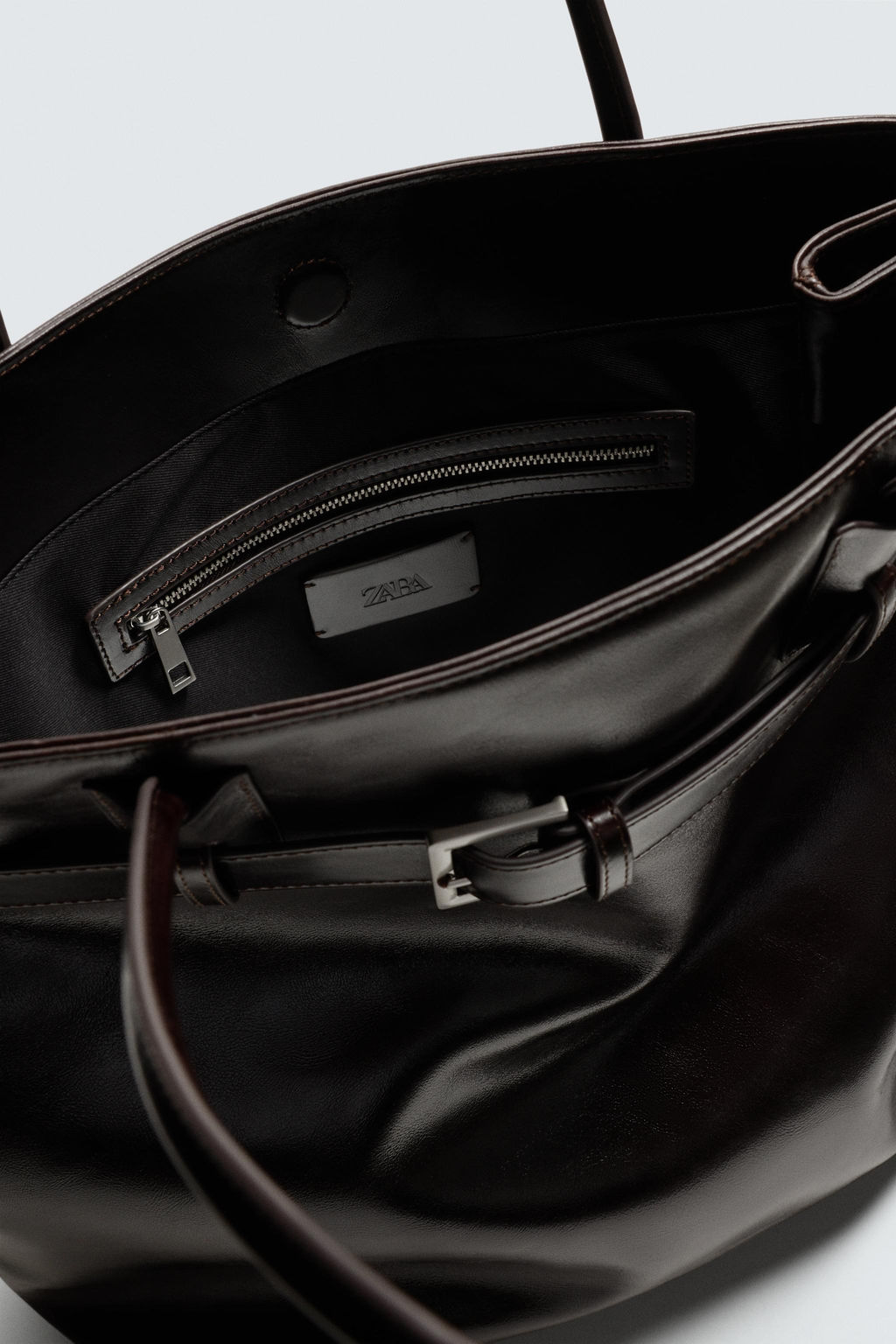BOLSO SHOPPER PIEL CINTUR?N / Marr?n - Zara фото 8