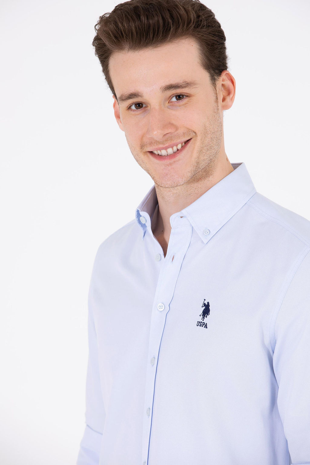 Мужская голубая базовая рубашка с длинным рукавом - U.s. polo assn фото 3