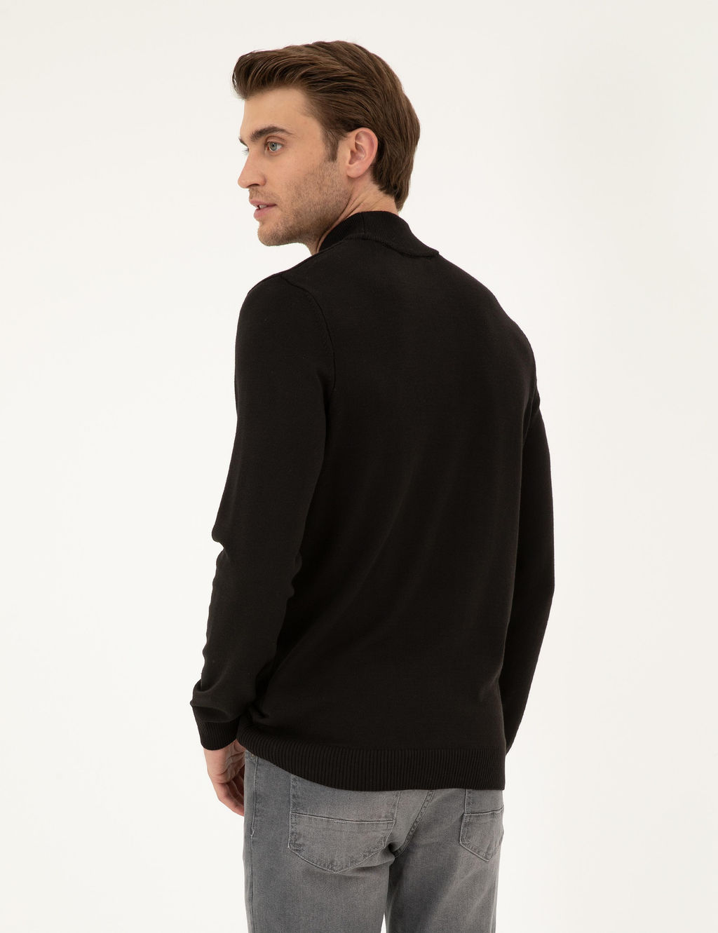 Siyah Slim Fit Yar_m Bal_k__ Yaka Basic Triko Kazak - Pierre cardin фото 5