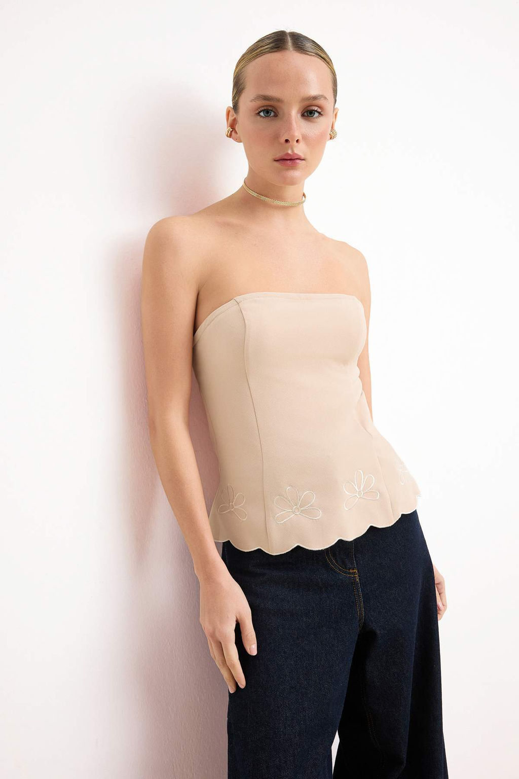 Bej Nak?s Detayl? Dokuma Bluz TWOSS26BZ00500