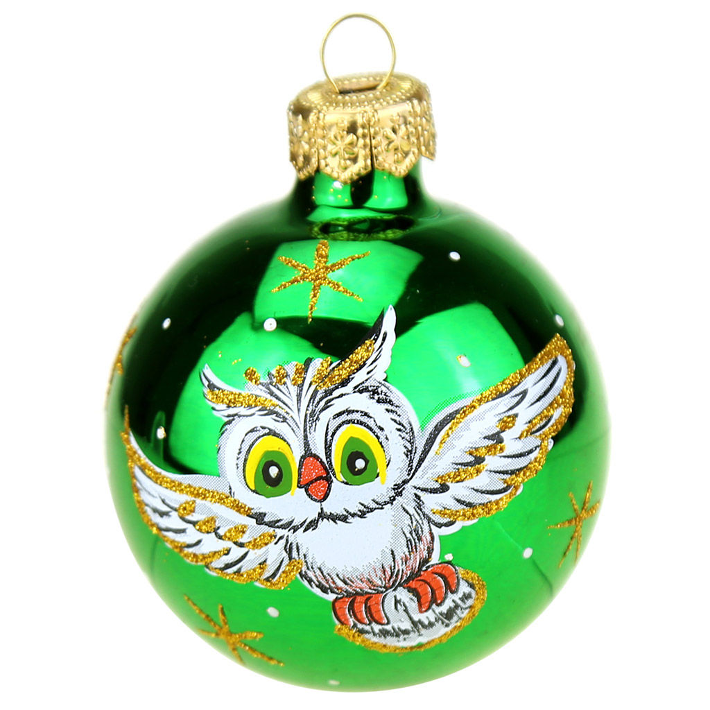 Елочная игрушка шар стеклянная Лесной д6см, ручная художественная роспись, красный/синий/зеленый, подарочная упаковка (Россия) - Домашняя мода фото 3