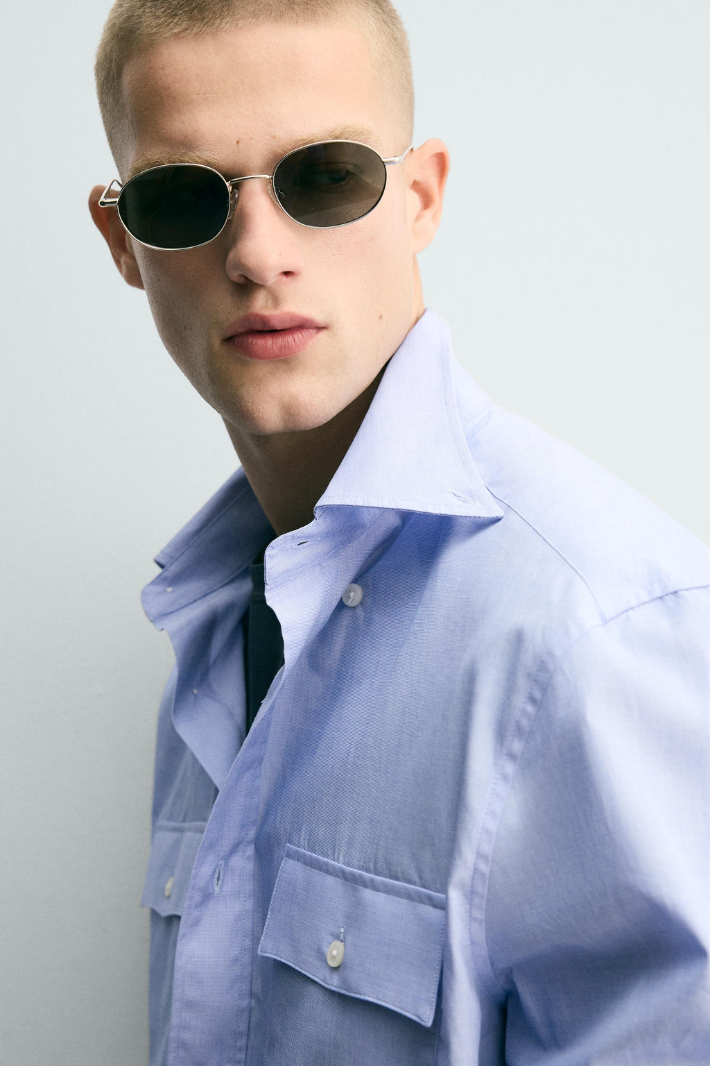 CAMISA RELAXED FIT BOLSILLOS / Celeste - Zara фото 6