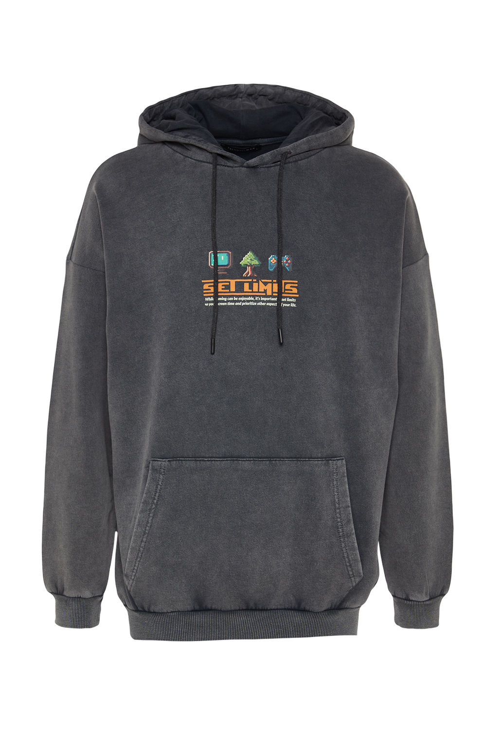 TRENDYOL MAN Antrasit %100 Pamuk Oversize/Genis Kesim Eskitme/Soluk Efektli Oyun Bask?l?Sweatshirt TMNAW24SW00140 - Trendyolmilla фото 9