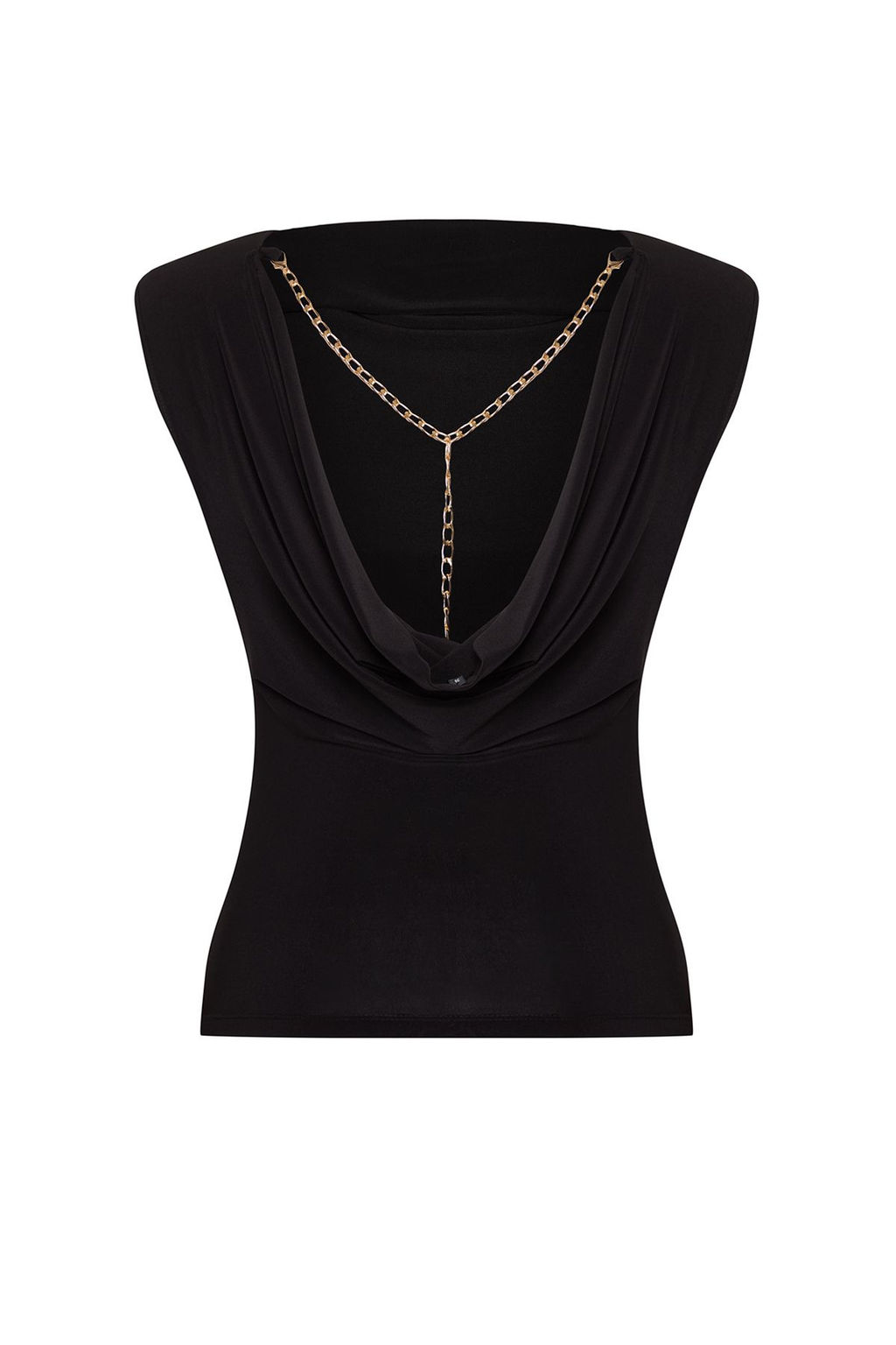 Trendyolmilla Siyah S?rt Detayl? Zincir Aksesuarl? Degaje Yaka Orme Bluz TPRAW25BZ00004