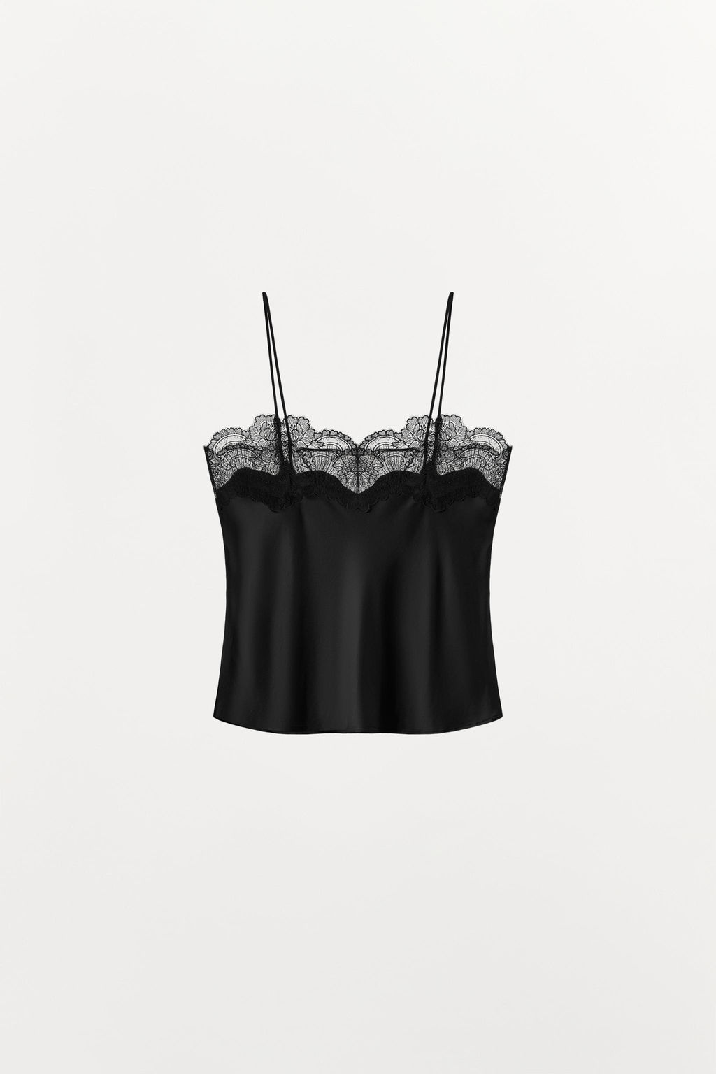 SATIN STRAPPY TOP WITH LACE TRIM - Zara фото 6