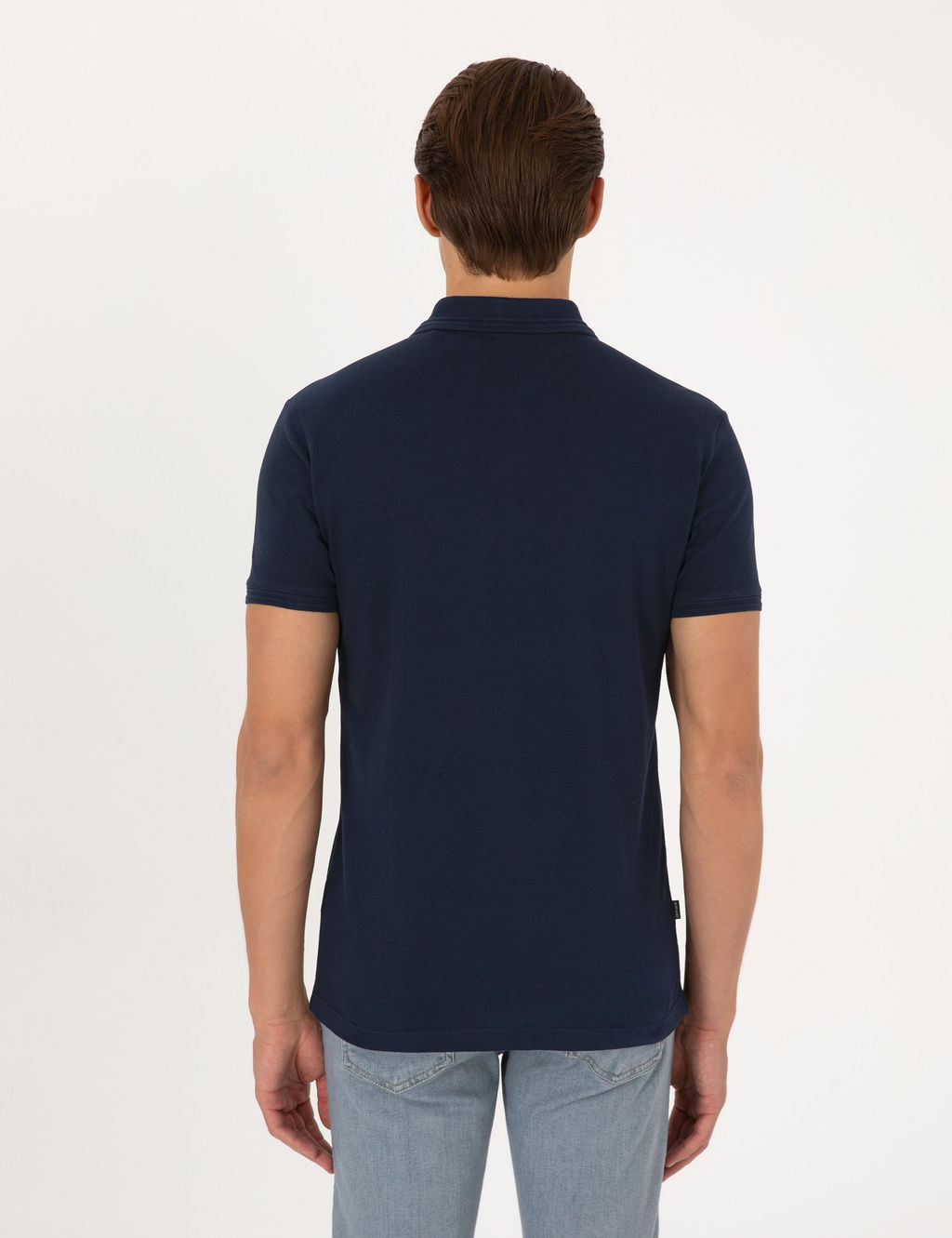 Lacivert Slim Fit %100 Pamuk K_vr_lmaz Polo Yaka Basic Ti__rt