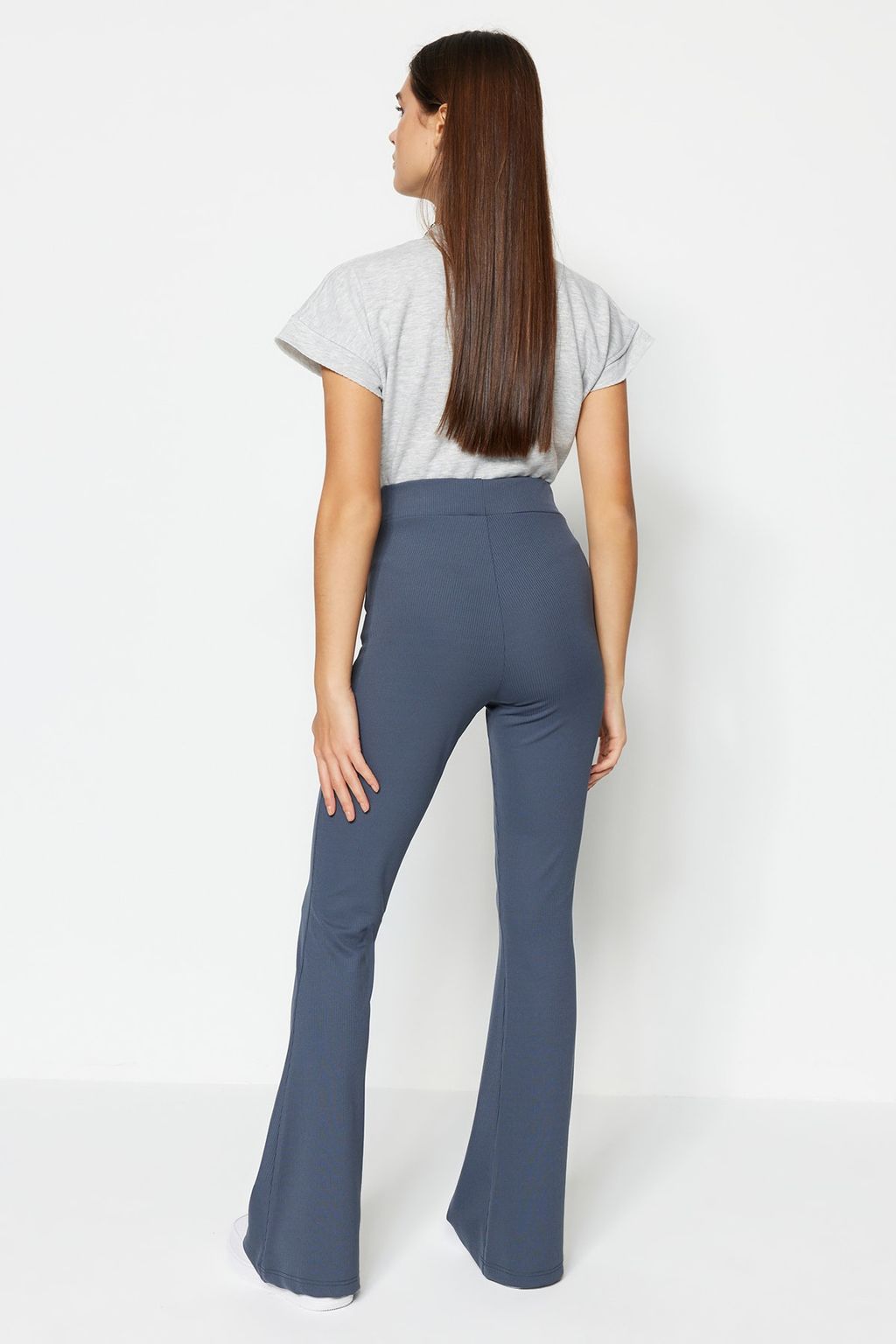 Antrasit Fitilli Flare/Ispanyol Paca Yuksek Bel Esnek Orme Tayt Pantolon TWOSS23PL00135