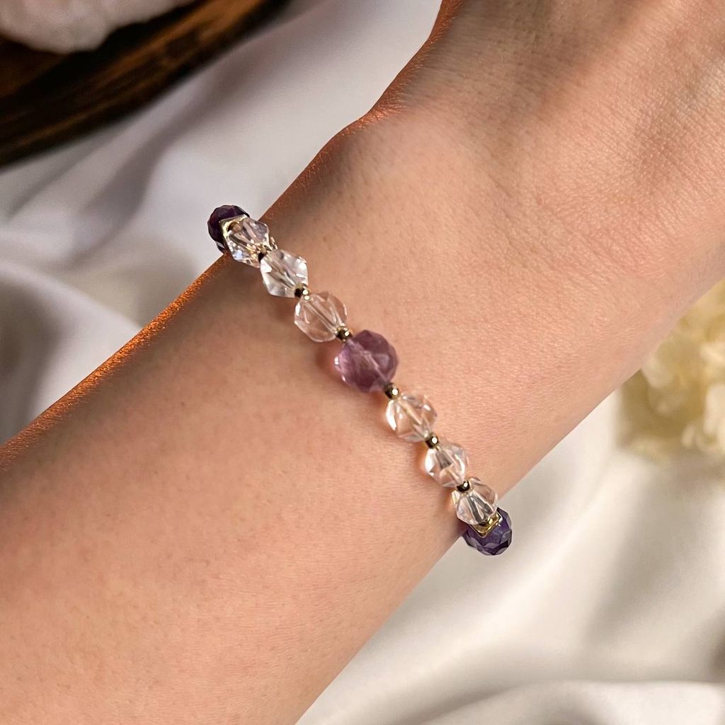 Браслет из Аметиста и Горного Хрусталя 16 см + - Радуга самоцветов фото 2