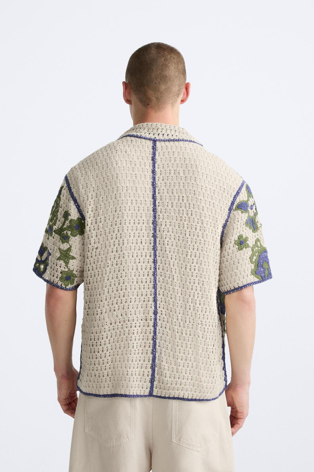 CROCHET SHIRT WITH CONTRAST EMBROIDERY - Zara фото 3
