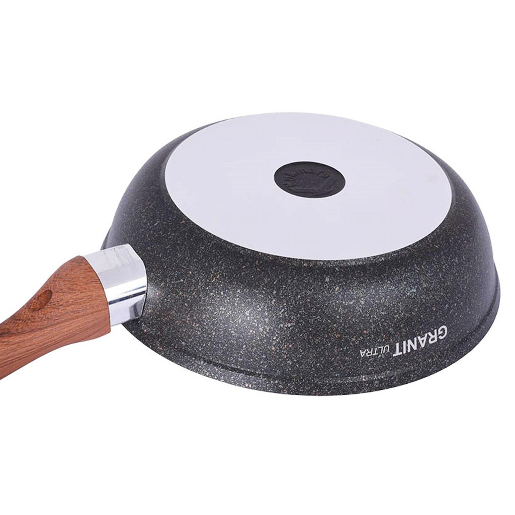 Сковорода с тефлоновым покрытием д24см Granit Ultra, h6см, ручка из термостойкого пластика 17см, стеклянная жаропрочная крышка, гранитный (Россия) - можно использовать металлические кухонные принадлежности - Домашняя мода фото 4