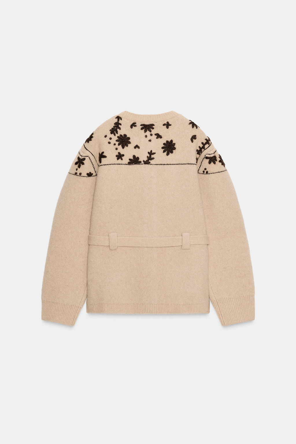 WOOL AND ALPACA BLEND CARDIGAN WITH EMBROIDERED FLOWERS AND BELT - Zara фото 6