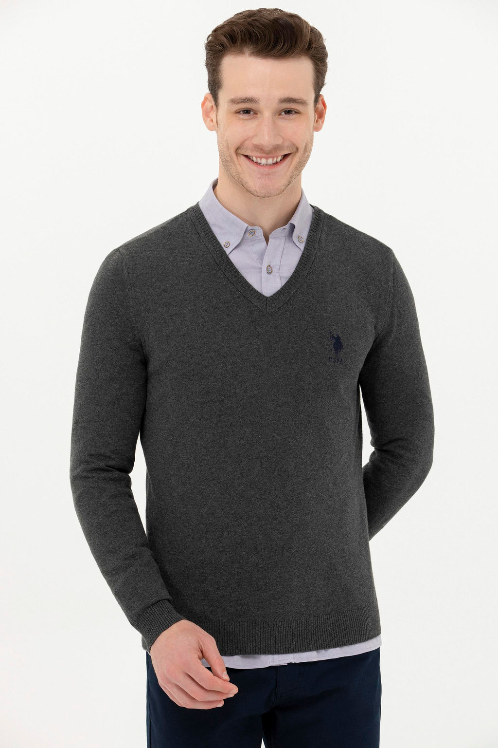 Мужской базовый свитер антрацитового меланжа - U.s. polo assn фото 16