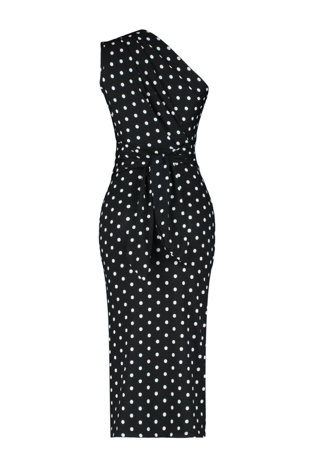 Siyah Bask?l? Fitted/Vucuda Oturan Tek Omuz Asimetrik Buzgu Detayl? Orme Kalem Elbise TWOSS23EL02182