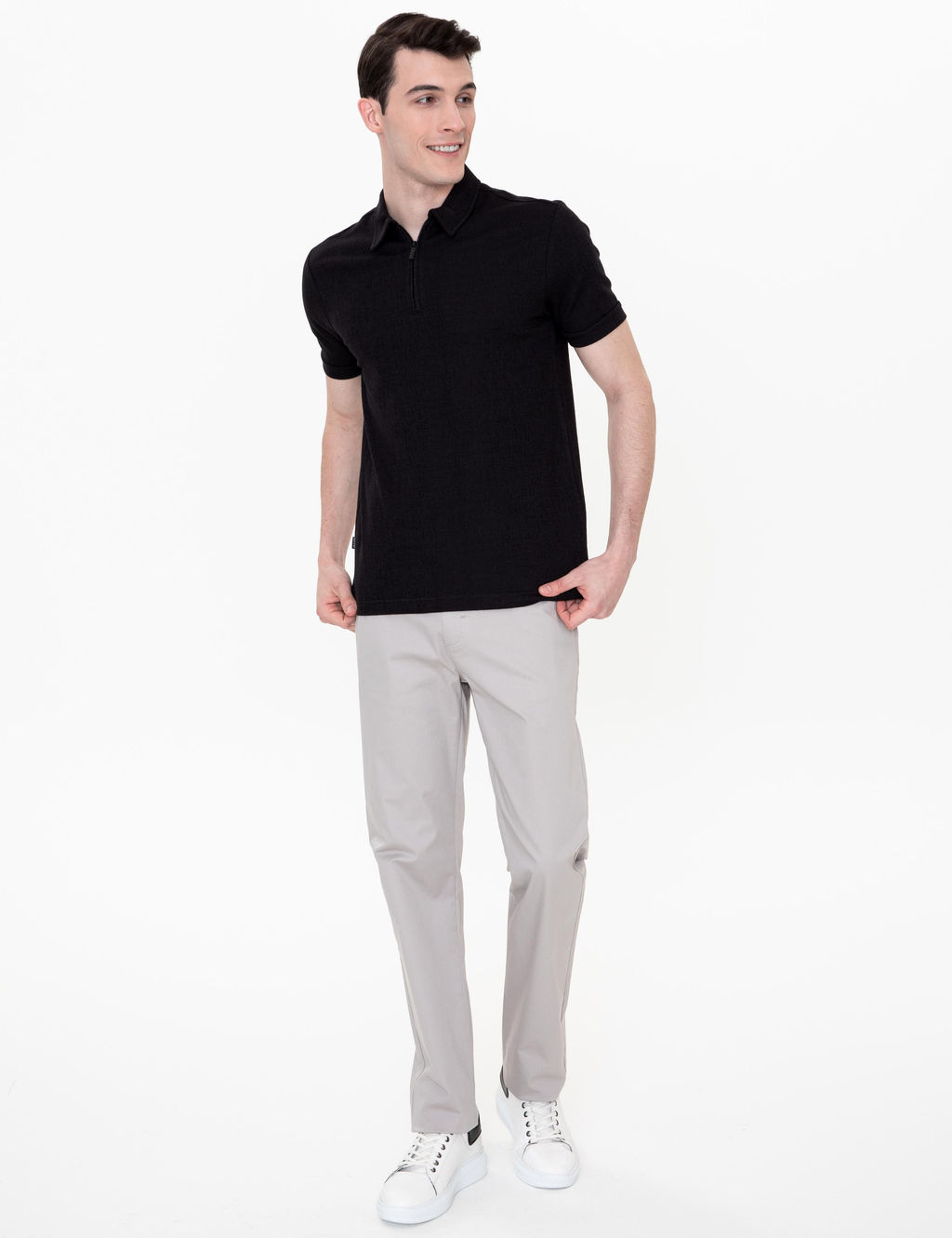 Siyah Slim Fit Polo Yaka Ti__rt