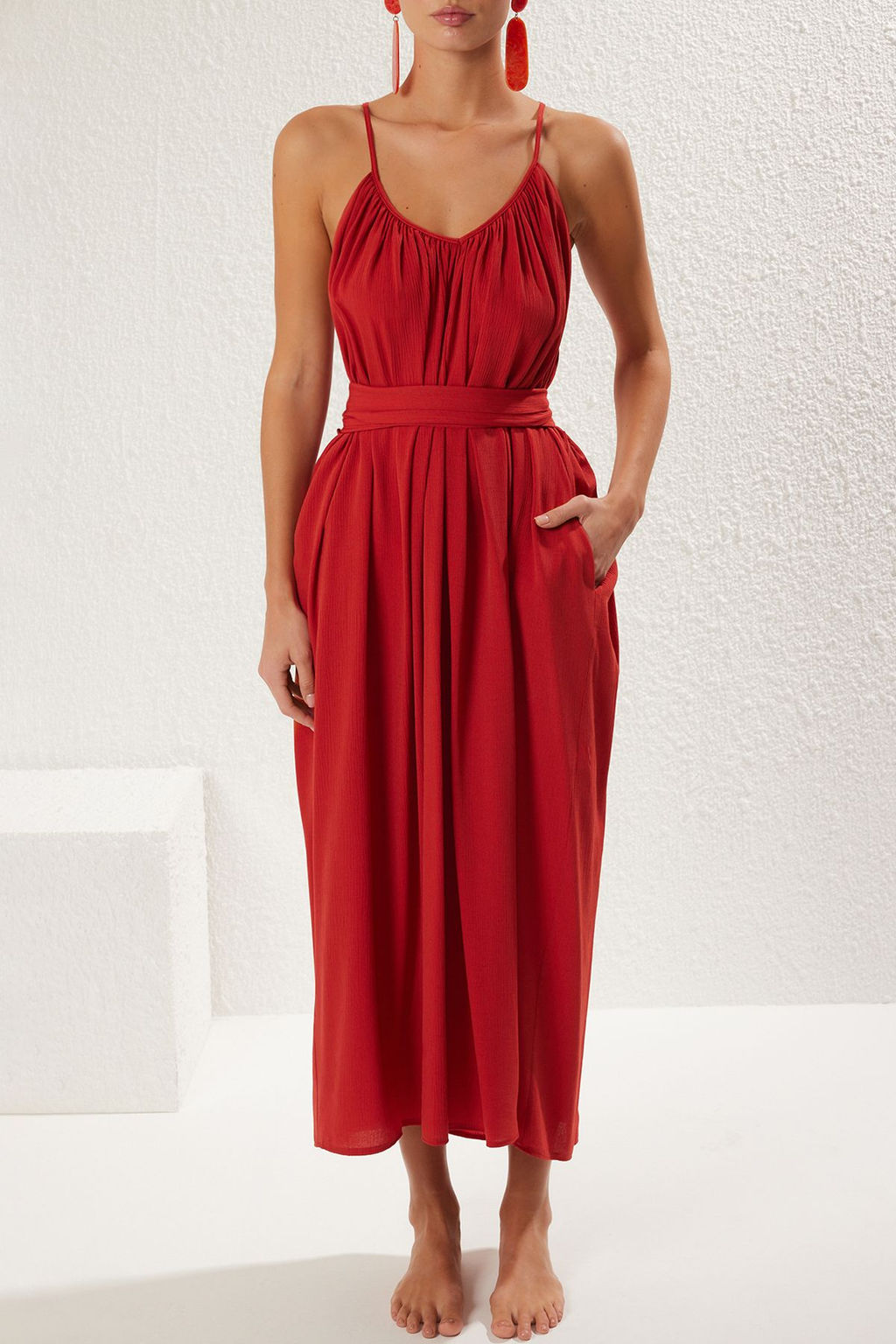 Kiremit Dokuma Buzgulu Maxi Plaj Elbise TBESS25EL00086 - Trendyolmilla фото 7