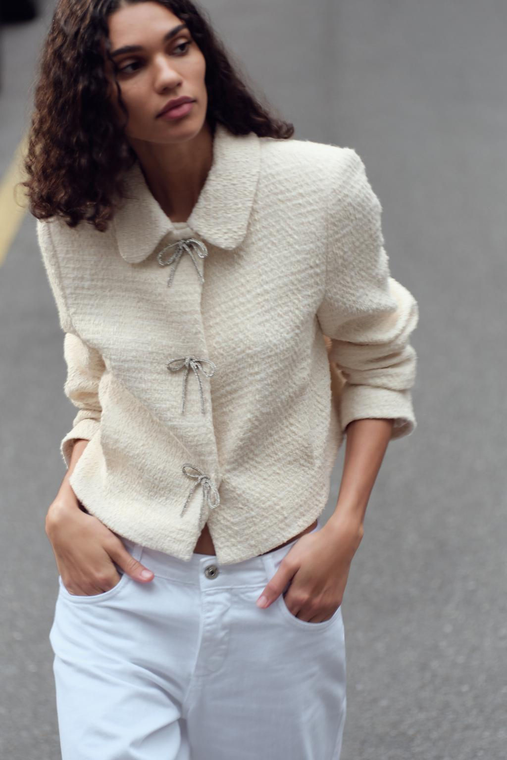 TEXTURED JACKET WITH BOW BUTTON - Zara фото 8