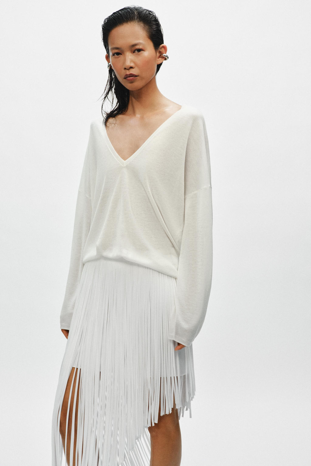JERSEY PUNTO FINO ESCOTE PICO / crudo-blanco - Zara фото 2