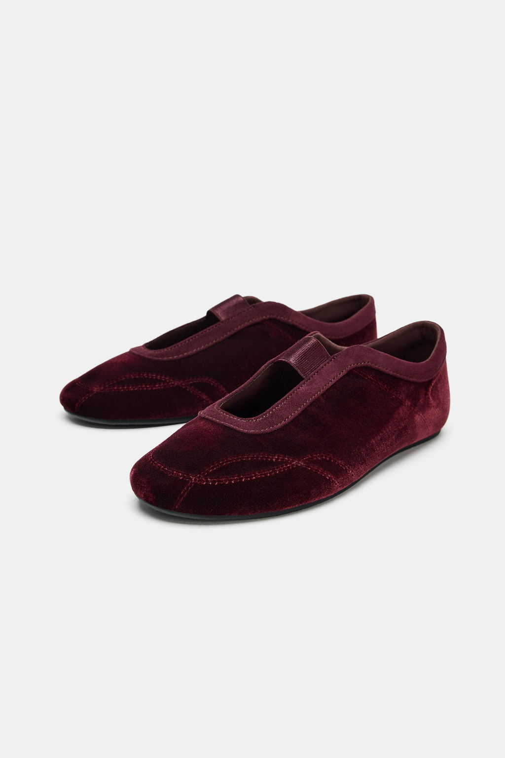 VELVET-EFFECT TOPSTITCHED BALLET FLATS - Zara фото 3