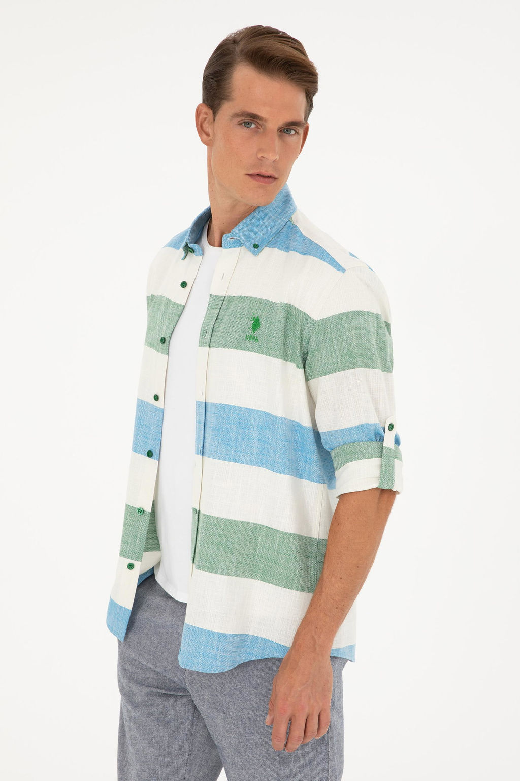 U. S. Polo Assn / Мужская зеленая рубашка с длинным рукавом - U.s. polo assn фото 3