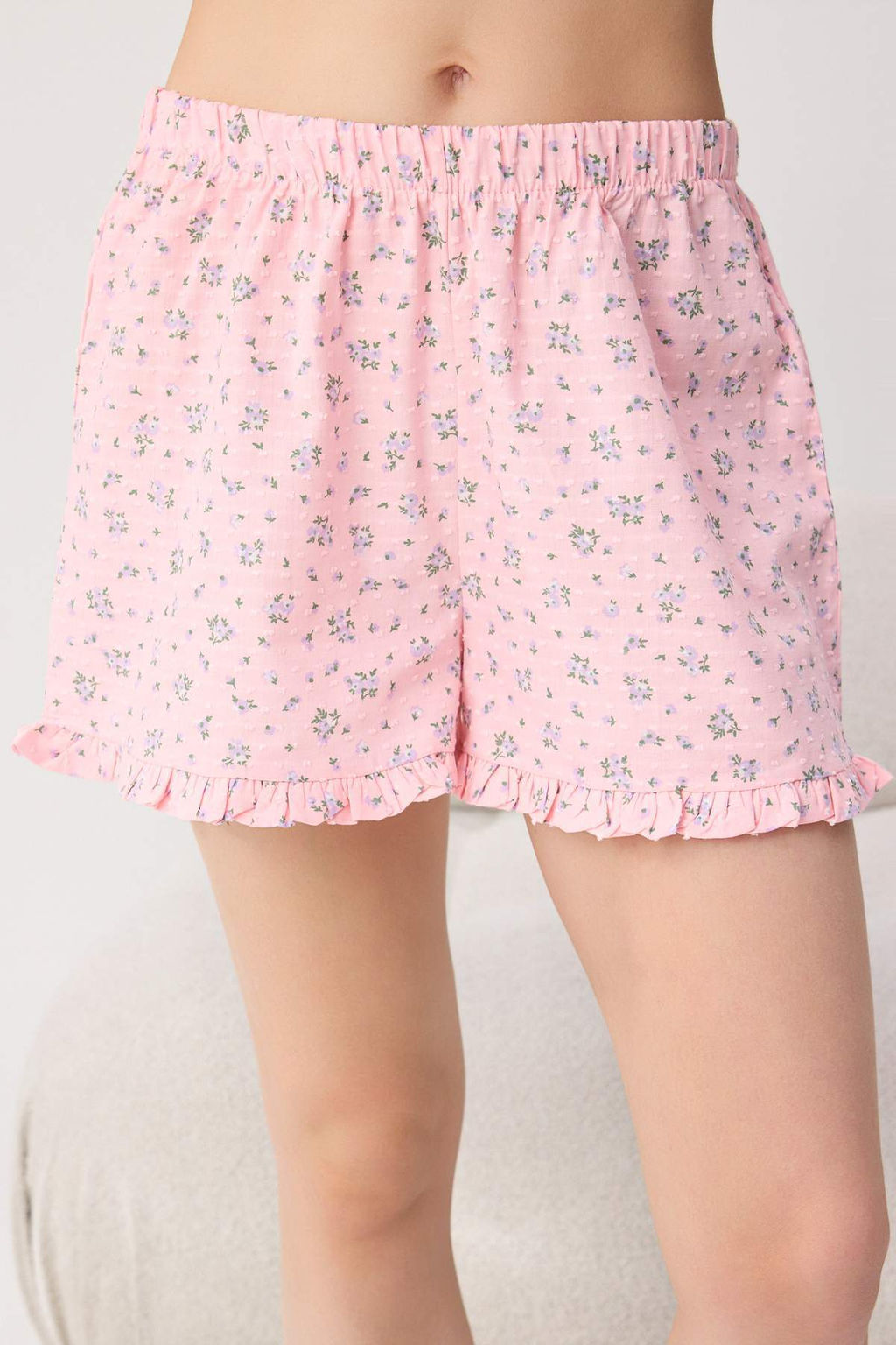 Pembe _i_ekli %100 Pamuklu Kesme Ponpon Dokuma Pijama Tak_m_ THMSS26PT00249 - Trendyolmilla фото 3