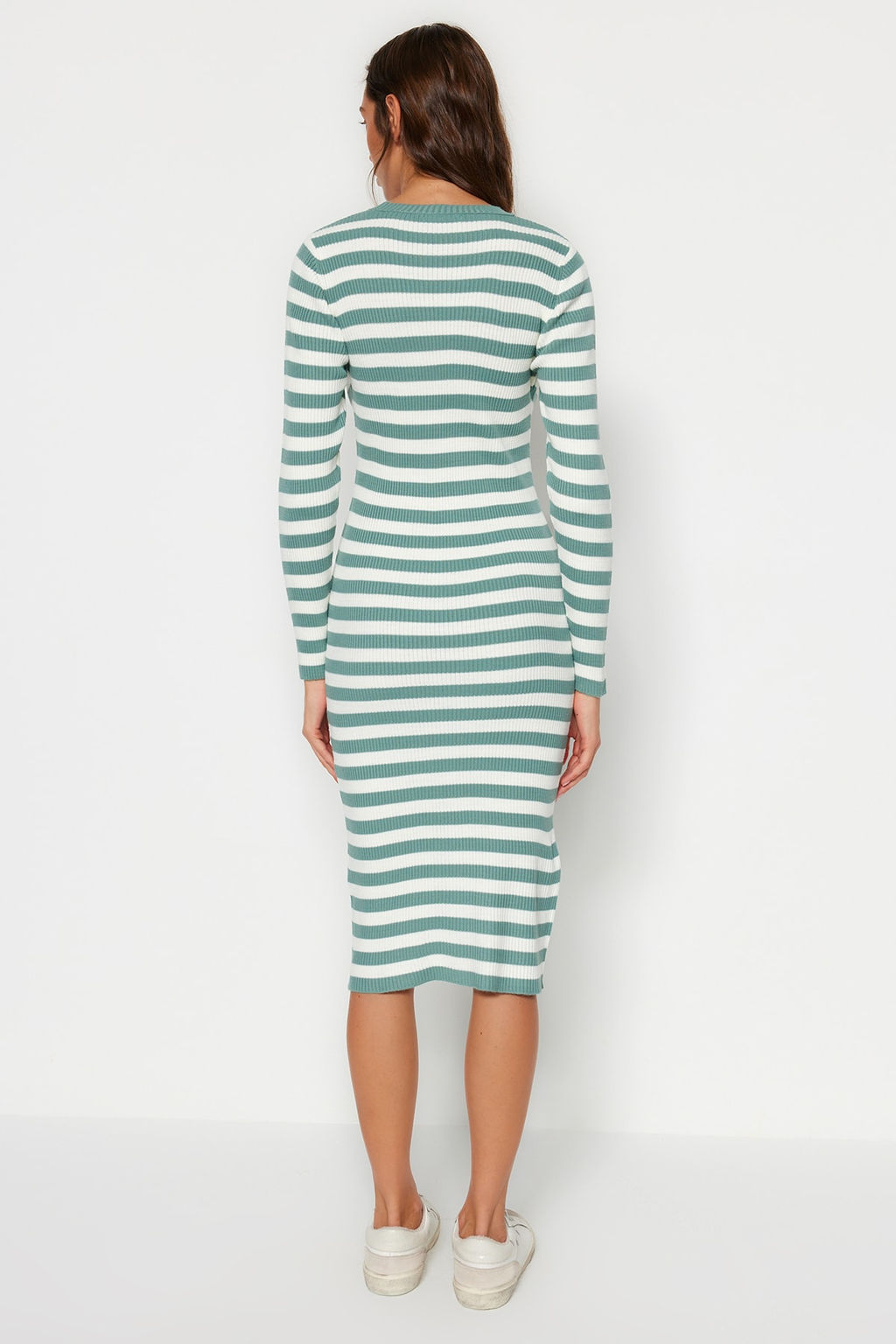Mint Midi Triko Basic Cizgili Elbise TWOAW23EL00018