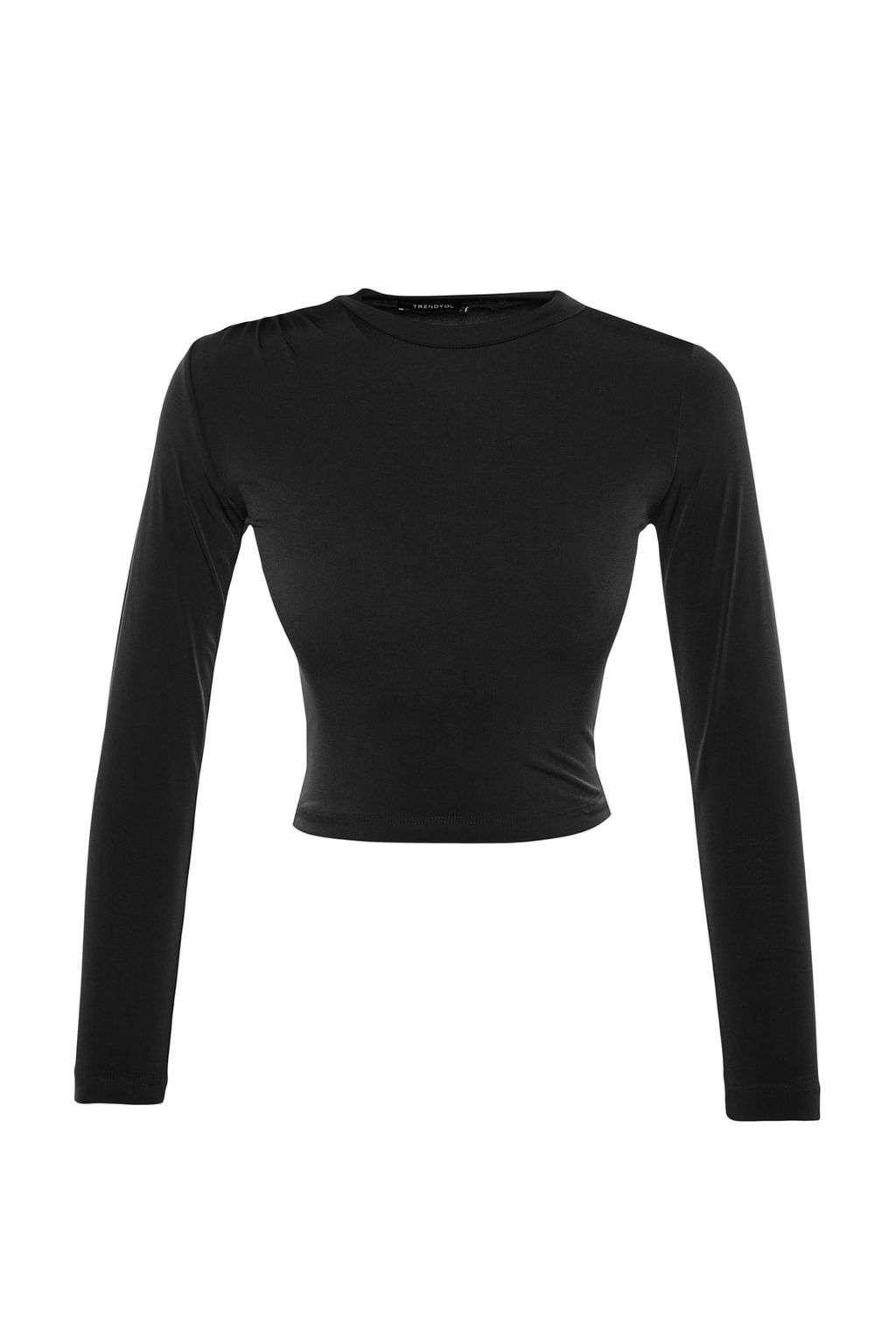 Siyah Kolu Buzgu Detayl? Fitted/Vucuda Oturan Dik Yaka Crop Esnek Orme Bluz TWOAW23EL01391