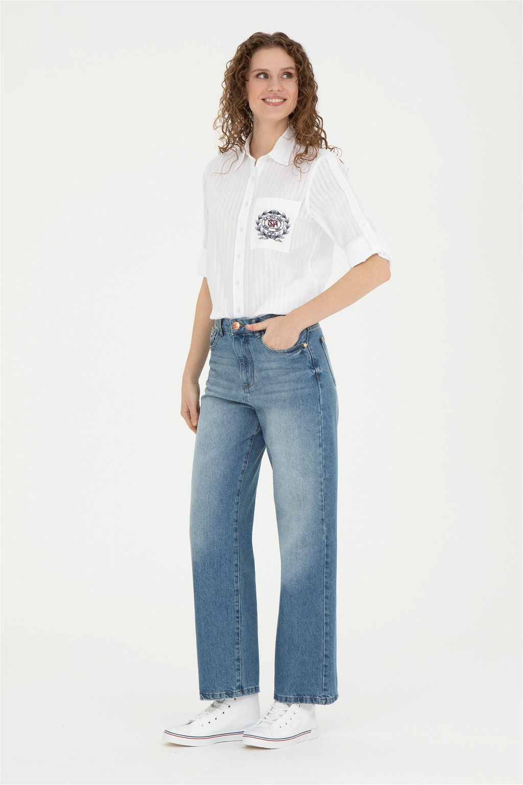 Женская белая рубашка с длинным рукавом - U.s. polo assn фото 4