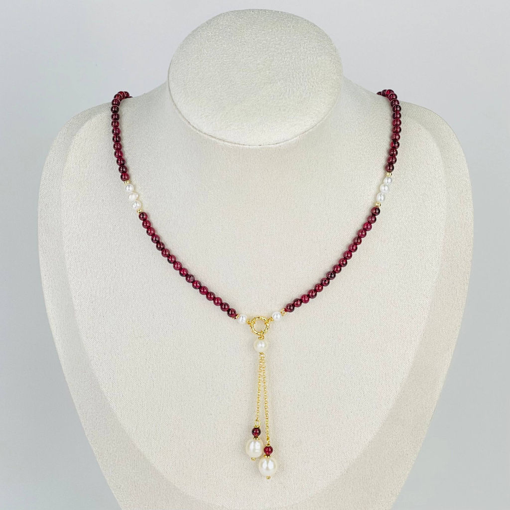 Колье из Граната и Жемчуга 42 см +