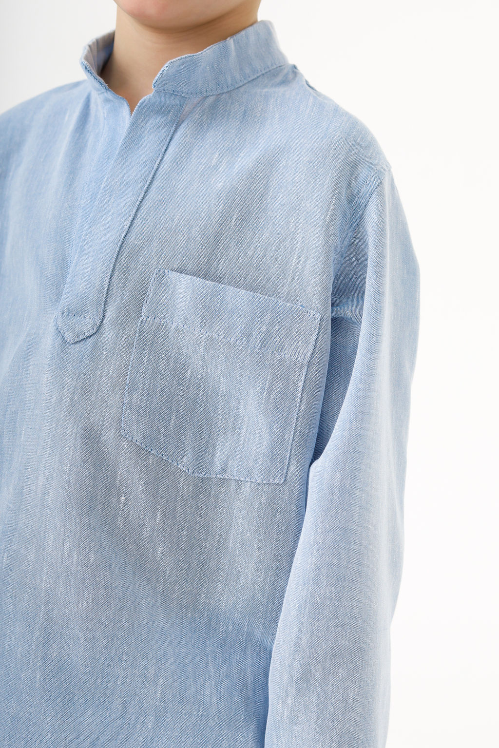 Рубашка-хенли Лен, голубой меланж - Inzibe фото 15