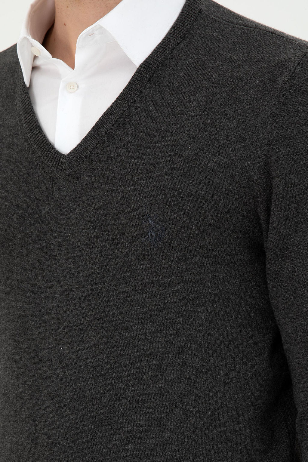 Erkek Slim Fit V Yaka Antrasit Melanj Basic Kazak - U.s. polo assn фото 7