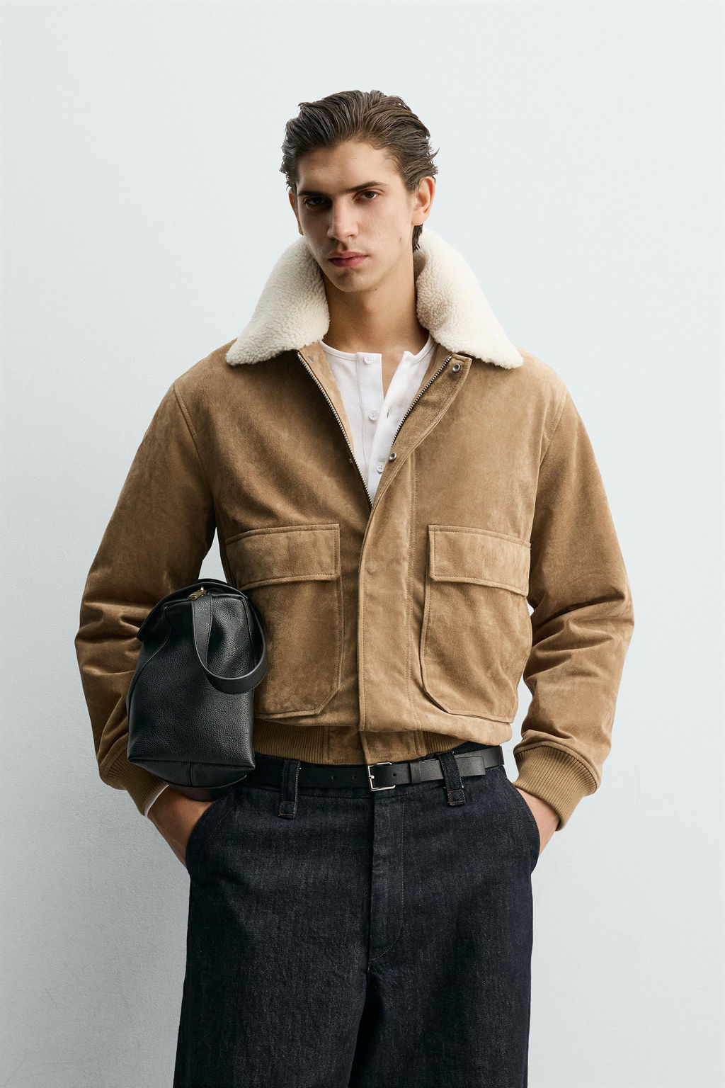 LEATHER AND SUEDE JACKET WITH FAUX SHEARLING - Zara фото 2
