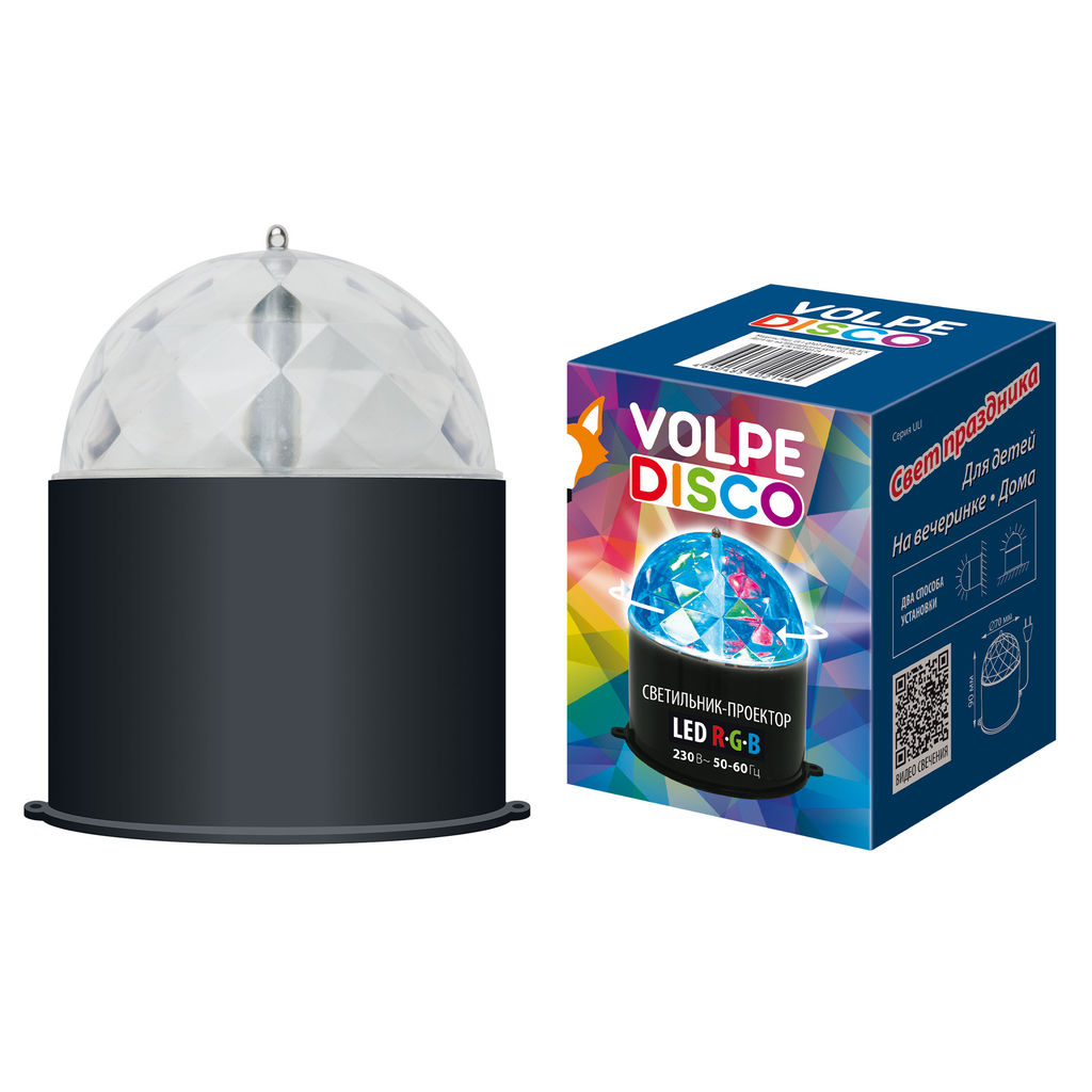 Светодиодный светильник-проектор ULI-Q302. Серия DISCO, многоцветный. ТМ VOLPE. Напряжение 220В. Кабель с вилкой (в комплекте) Цвет корпуса черный.