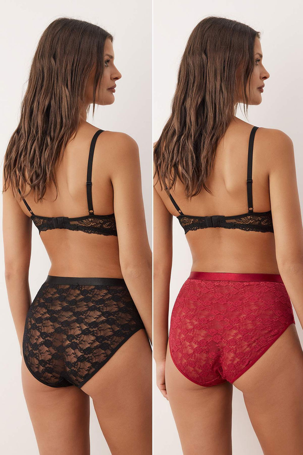 Siyah-Bordo 2li Dantel Hipster Lastikli Duz Hipster Kulot THMAW26KU00008 - Trendyolmilla фото 2